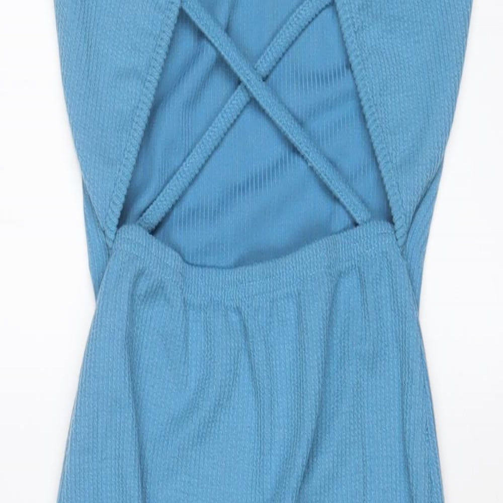 PRETTYLITTLETHING Womens Blue Polyester A-Line Size 8 Halter Pullover - Cut out