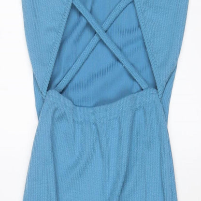 PRETTYLITTLETHING Womens Blue Polyester A-Line Size 8 Halter Pullover - Cut out