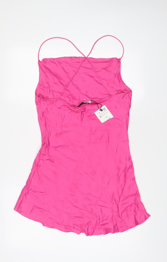 Zara Womens Pink Viscose A-Line Size M Square Neck Pullover