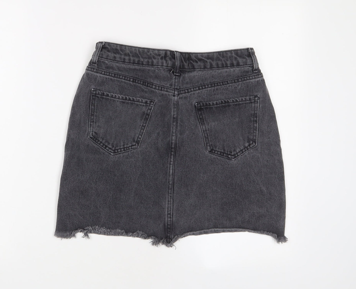 New Look Womens Grey Cotton A-Line Skirt Size 10 Zip