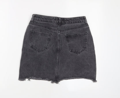 New Look Womens Grey Cotton A-Line Skirt Size 10 Zip