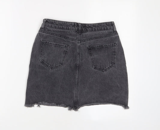 New Look Womens Grey Cotton A-Line Skirt Size 10 Zip