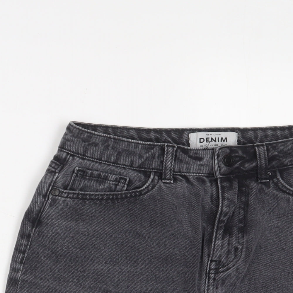 New Look Womens Grey Cotton A-Line Skirt Size 10 Zip