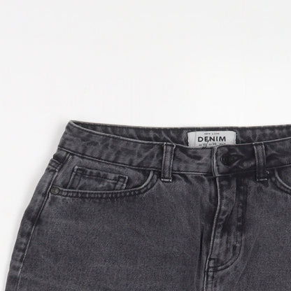 New Look Womens Grey Cotton A-Line Skirt Size 10 Zip