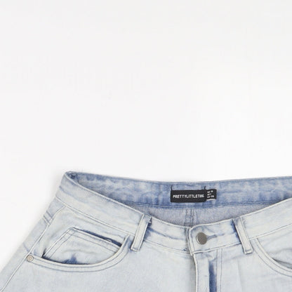 PRETTYLITTLETHING Womens Blue Cotton Hot Pants Shorts Size 10 L3 in Regular Zip