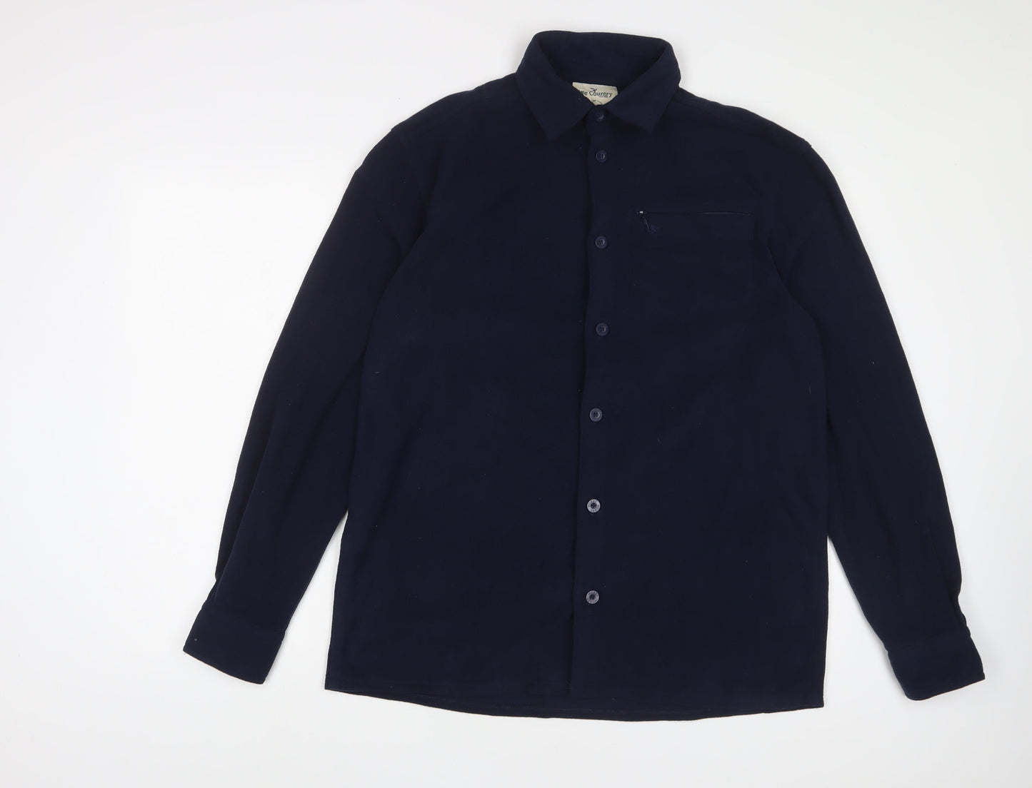 Fife Country Mens Blue Polyester Button-Up Size L Collared Button