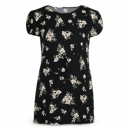 VERO MODA Womens Black Floral Viscose A-Line Size L Crew Neck Pullover - Drawstring