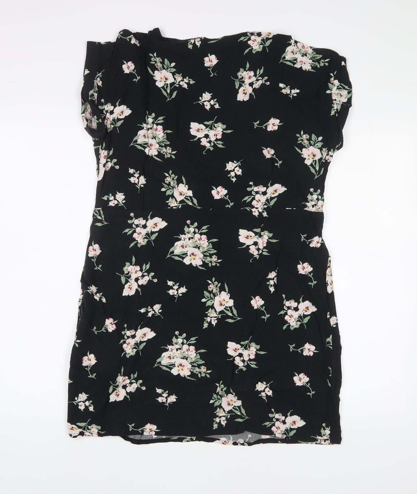 VERO MODA Womens Black Floral Viscose A-Line Size L Crew Neck Pullover - Drawstring