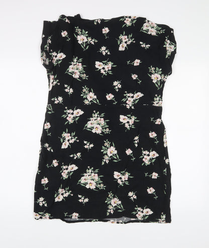 VERO MODA Womens Black Floral Viscose A-Line Size L Crew Neck Pullover - Drawstring
