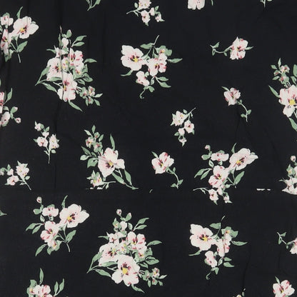 VERO MODA Womens Black Floral Viscose A-Line Size L Crew Neck Pullover - Drawstring