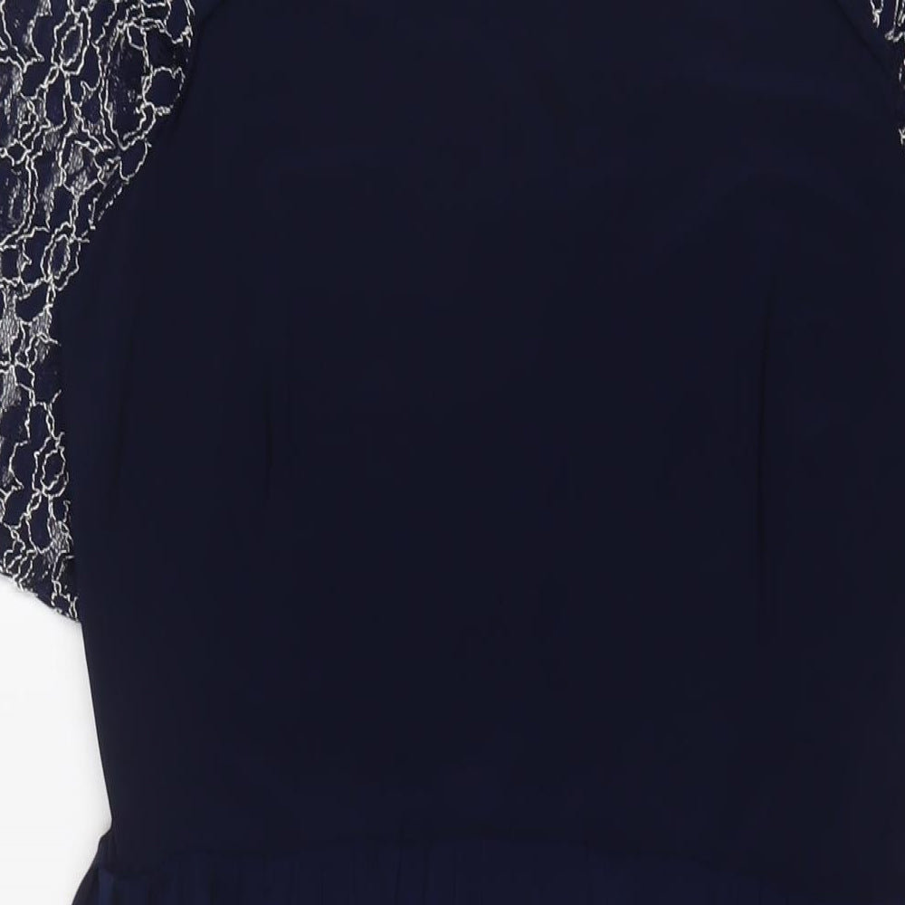 ASOS Womens Blue Polyester A-Line Size 10 Crew Neck Button - Lace, Pleated