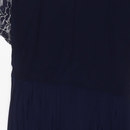 ASOS Womens Blue Polyester A-Line Size 10 Crew Neck Button - Lace, Pleated