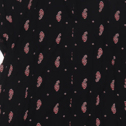 NEXT Womens Black Floral Viscose A-Line Size 14 Crew Neck Button - Pleated