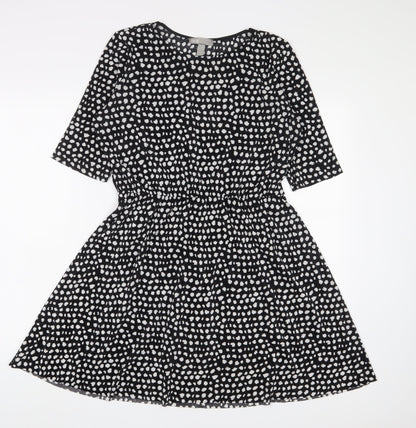 ASOS Womens Black Geometric Polyester A-Line Size 10 Crew Neck Pullover - Belted