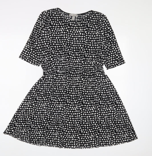 ASOS Womens Black Geometric Polyester A-Line Size 10 Crew Neck Pullover - Belted