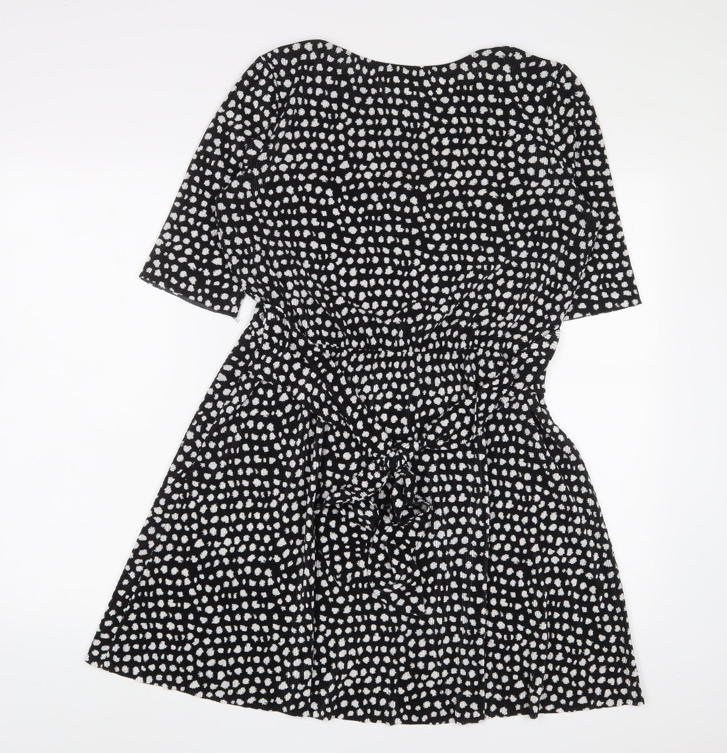 ASOS Womens Black Geometric Polyester A-Line Size 10 Crew Neck Pullover - Belted