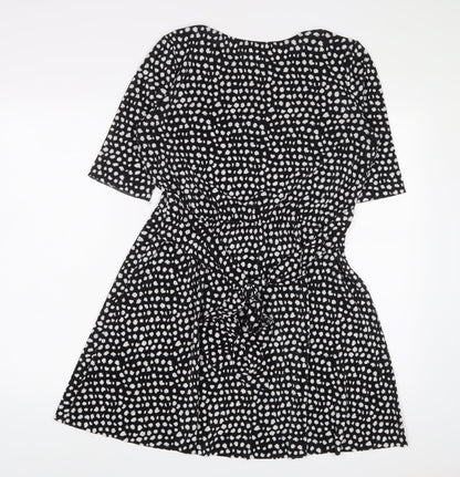 ASOS Womens Black Geometric Polyester A-Line Size 10 Crew Neck Pullover - Belted