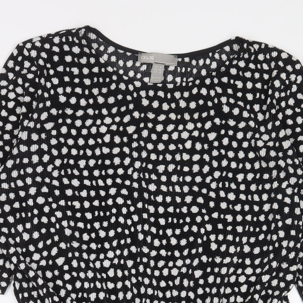 ASOS Womens Black Geometric Polyester A-Line Size 10 Crew Neck Pullover - Belted