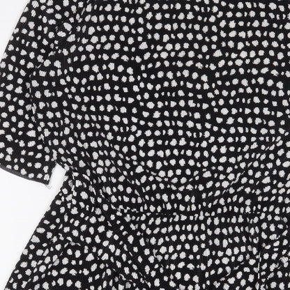 ASOS Womens Black Geometric Polyester A-Line Size 10 Crew Neck Pullover - Belted