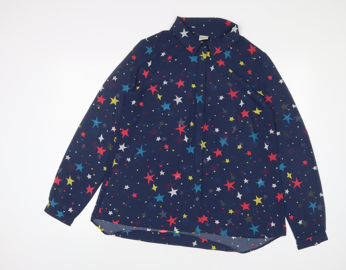 Frugi Womens Blue Geometric Polyester Basic Button-Up Size 12 Collared - Star Pattern