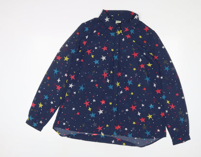 Frugi Womens Blue Geometric Polyester Basic Button-Up Size 12 Collared - Star Pattern