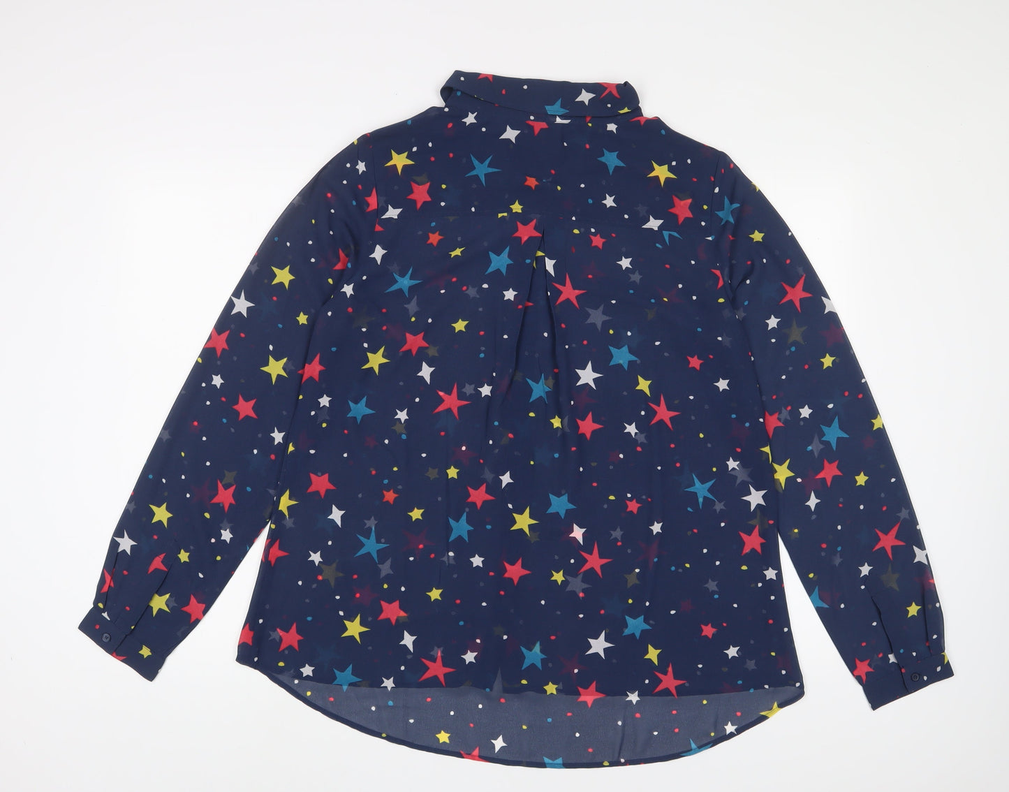 Frugi Womens Blue Geometric Polyester Basic Button-Up Size 12 Collared - Star Pattern