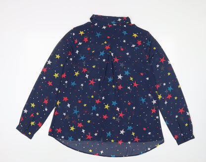 Frugi Womens Blue Geometric Polyester Basic Button-Up Size 12 Collared - Star Pattern