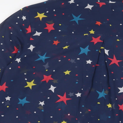 Frugi Womens Blue Geometric Polyester Basic Button-Up Size 12 Collared - Star Pattern
