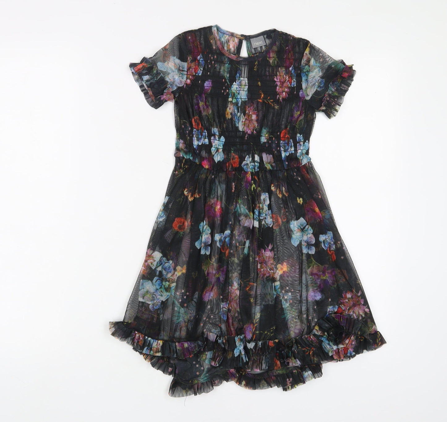 NEXT Girls Multicoloured Floral Polyester A-Line Size 4 Years Roll Neck Button - Pleated