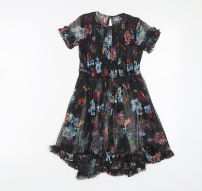 NEXT Girls Multicoloured Floral Polyester A-Line Size 4 Years Roll Neck Button - Pleated