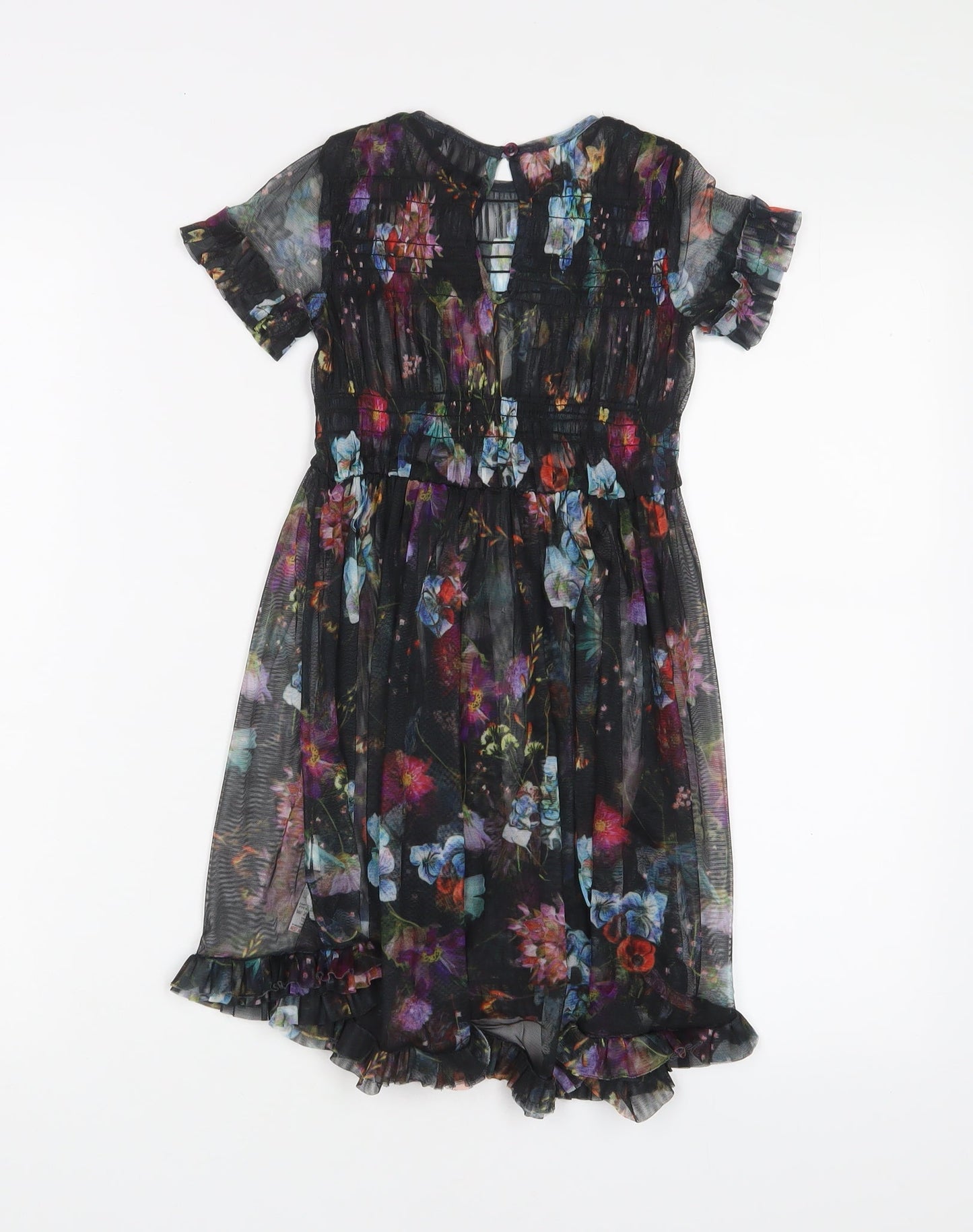 NEXT Girls Multicoloured Floral Polyester A-Line Size 4 Years Roll Neck Button - Pleated