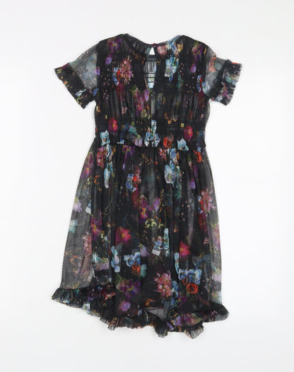 NEXT Girls Multicoloured Floral Polyester A-Line Size 4 Years Roll Neck Button - Pleated
