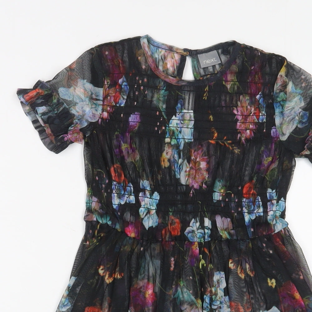 NEXT Girls Multicoloured Floral Polyester A-Line Size 4 Years Roll Neck Button - Pleated