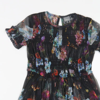 NEXT Girls Multicoloured Floral Polyester A-Line Size 4 Years Roll Neck Button - Pleated
