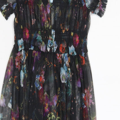 NEXT Girls Multicoloured Floral Polyester A-Line Size 4 Years Roll Neck Button - Pleated