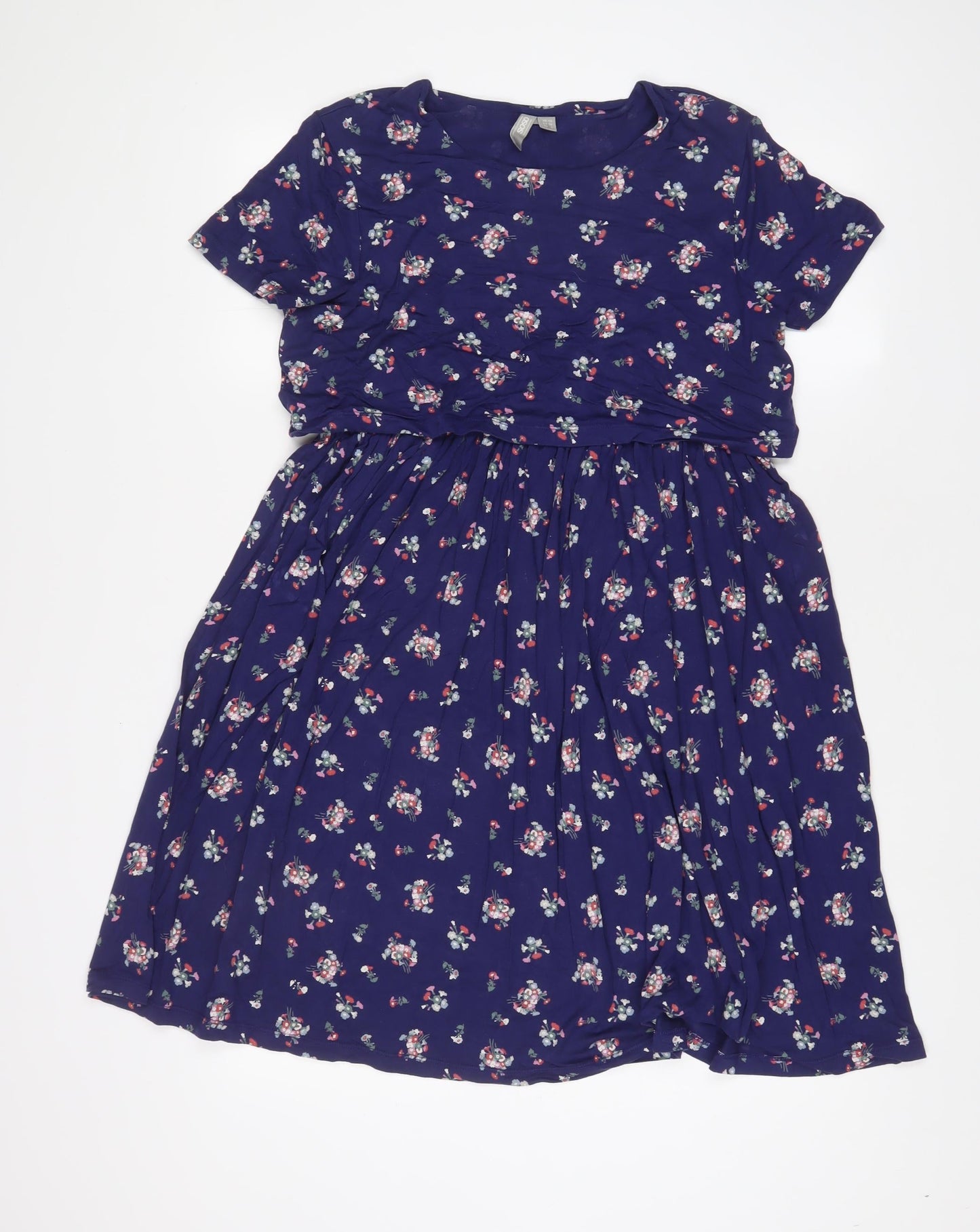 ASOS Womens Blue Floral Viscose A-Line Size 10 Boat Neck Pullover