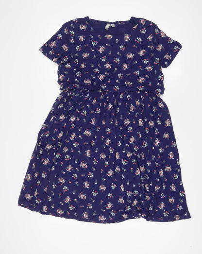 ASOS Womens Blue Floral Viscose A-Line Size 10 Boat Neck Pullover