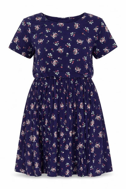 ASOS Womens Blue Floral Viscose A-Line Size 10 Boat Neck Pullover