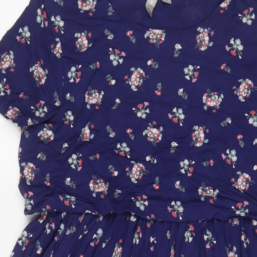 ASOS Womens Blue Floral Viscose A-Line Size 10 Boat Neck Pullover