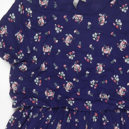 ASOS Womens Blue Floral Viscose A-Line Size 10 Boat Neck Pullover