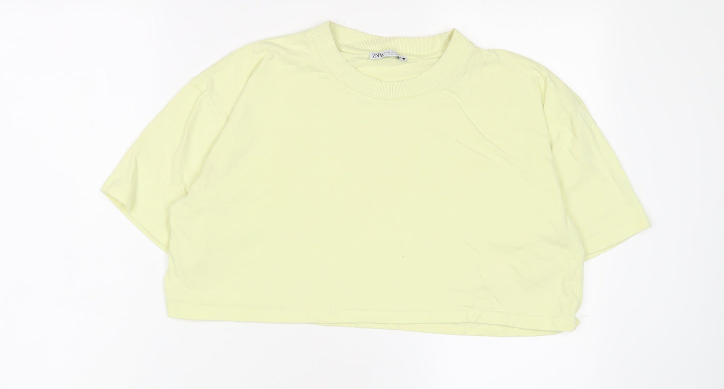 Womens UK Size M Zara Green Cropped T-Shirt