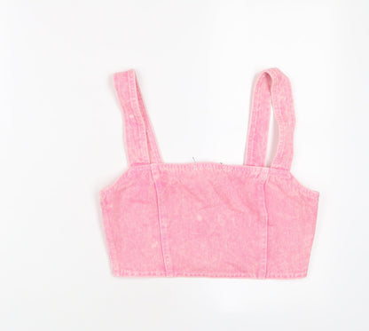 Nasty Gal Womens Pink Cotton Cropped Tank Size 8 Square Neck