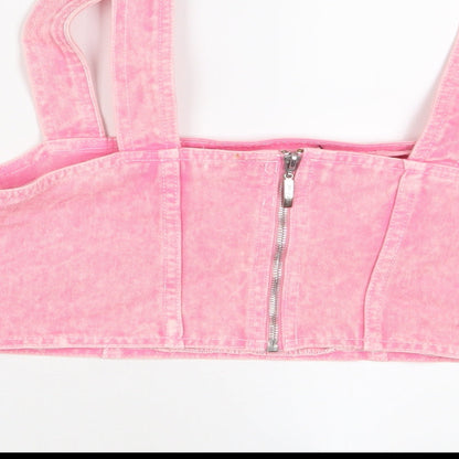 Nasty Gal Womens Pink Cotton Cropped Tank Size 8 Square Neck