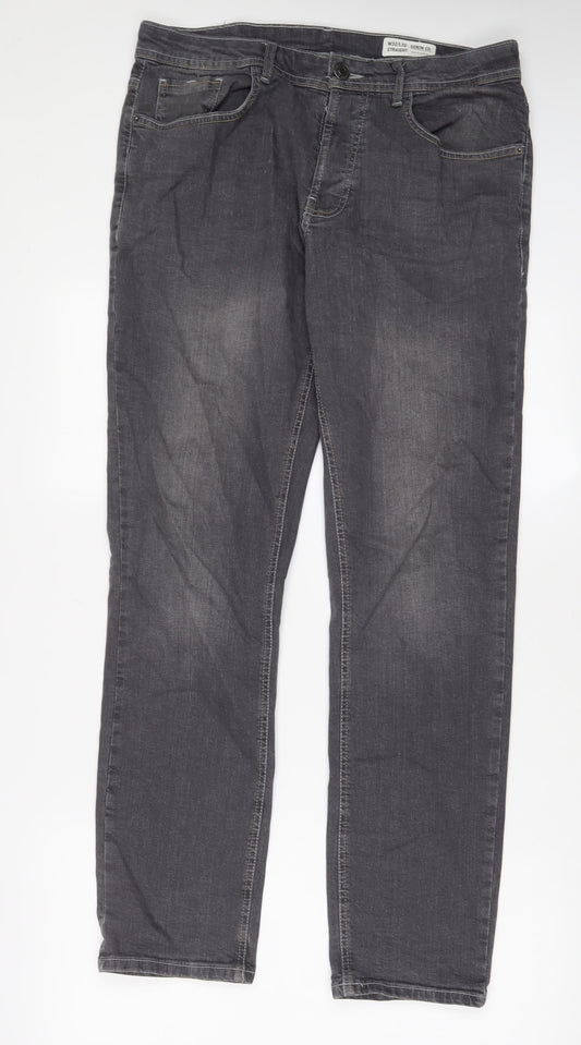 Denim & Co. Mens Grey Cotton Straight Jeans Size 32 in L32 in Regular Button