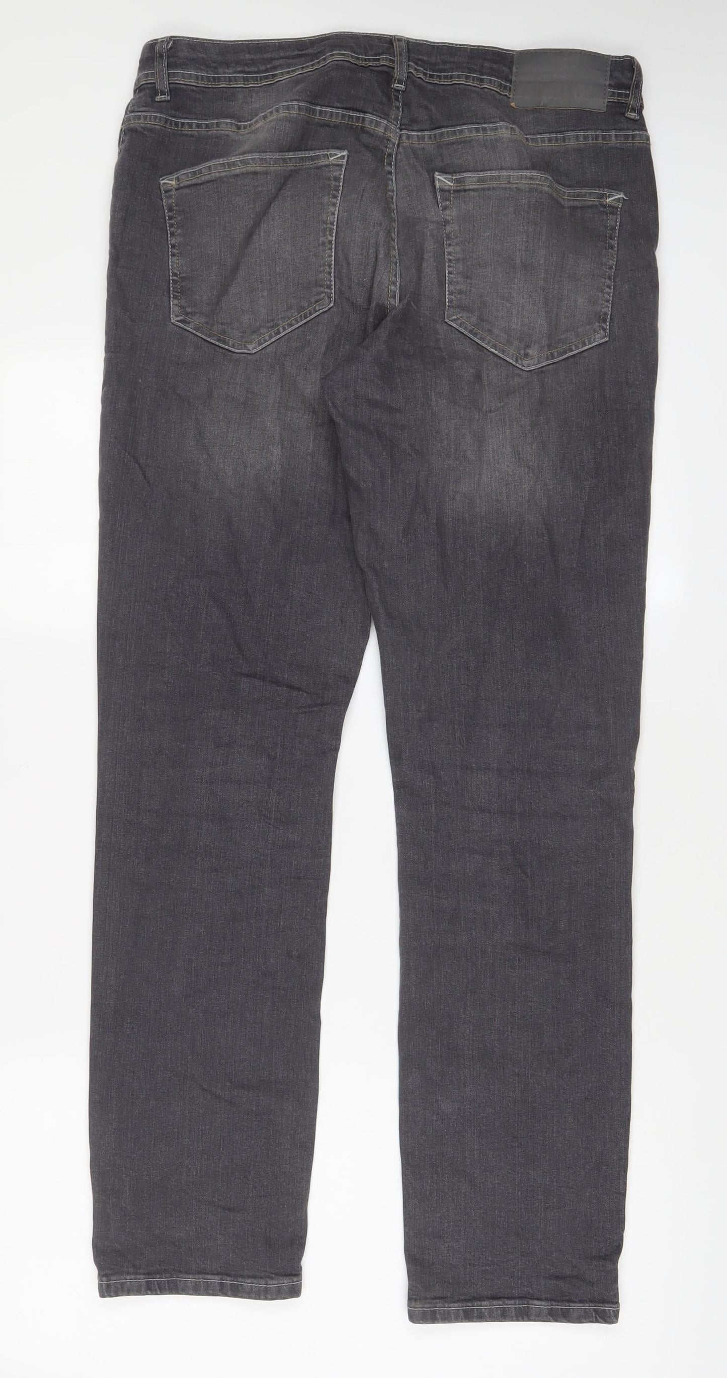 Denim & Co. Mens Grey Cotton Straight Jeans Size 32 in L32 in Regular Button