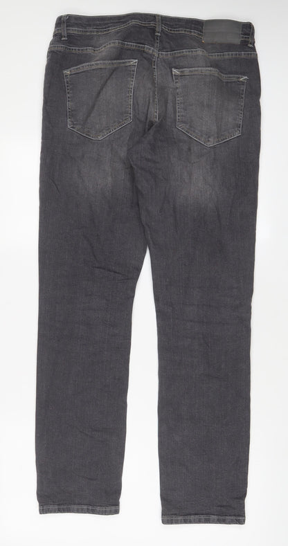 Denim & Co. Mens Grey Cotton Straight Jeans Size 32 in L32 in Regular Button