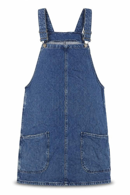 New Look Womens Blue Cotton Pinafore/Dungaree Dress Size 8 Square Neck Button