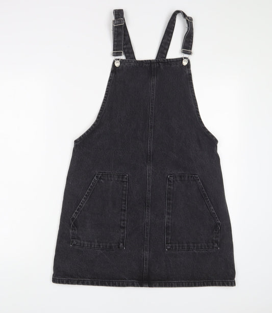 Topshop Womens Grey Cotton A-Line Size 12 Square Neck Buckle