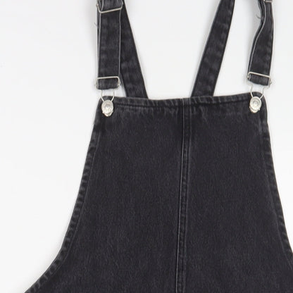 Topshop Womens Grey Cotton A-Line Size 12 Square Neck Buckle