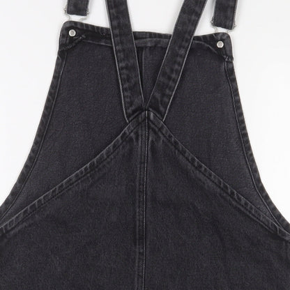 Topshop Womens Grey Cotton A-Line Size 12 Square Neck Buckle